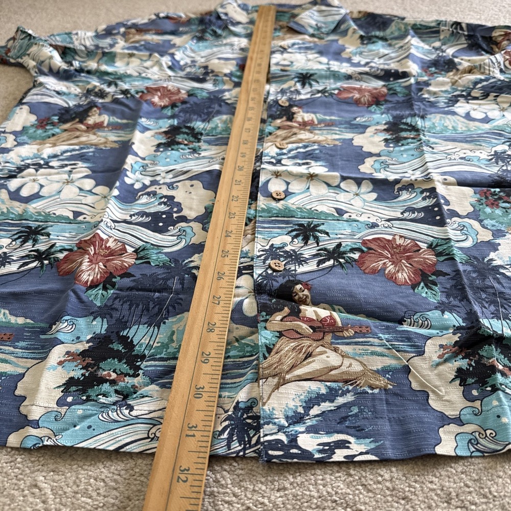 Paradise Collection Mens Hawaiian Aloha Camp Shirt 100% Silk Blue Hula XL Loop - Picture 8 of 10